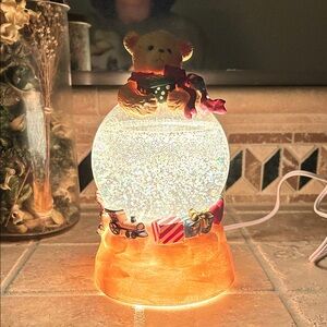 Teddy Bear Shimmer Water globe, Electric 7.5” Tall